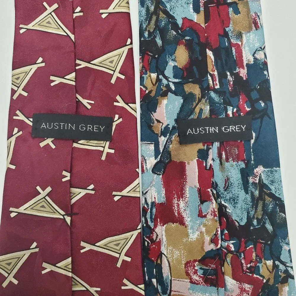 Austin Grey Novelty Abstract Wearable Art‎ Silk Ties Lot of 2 Italy USA Made
